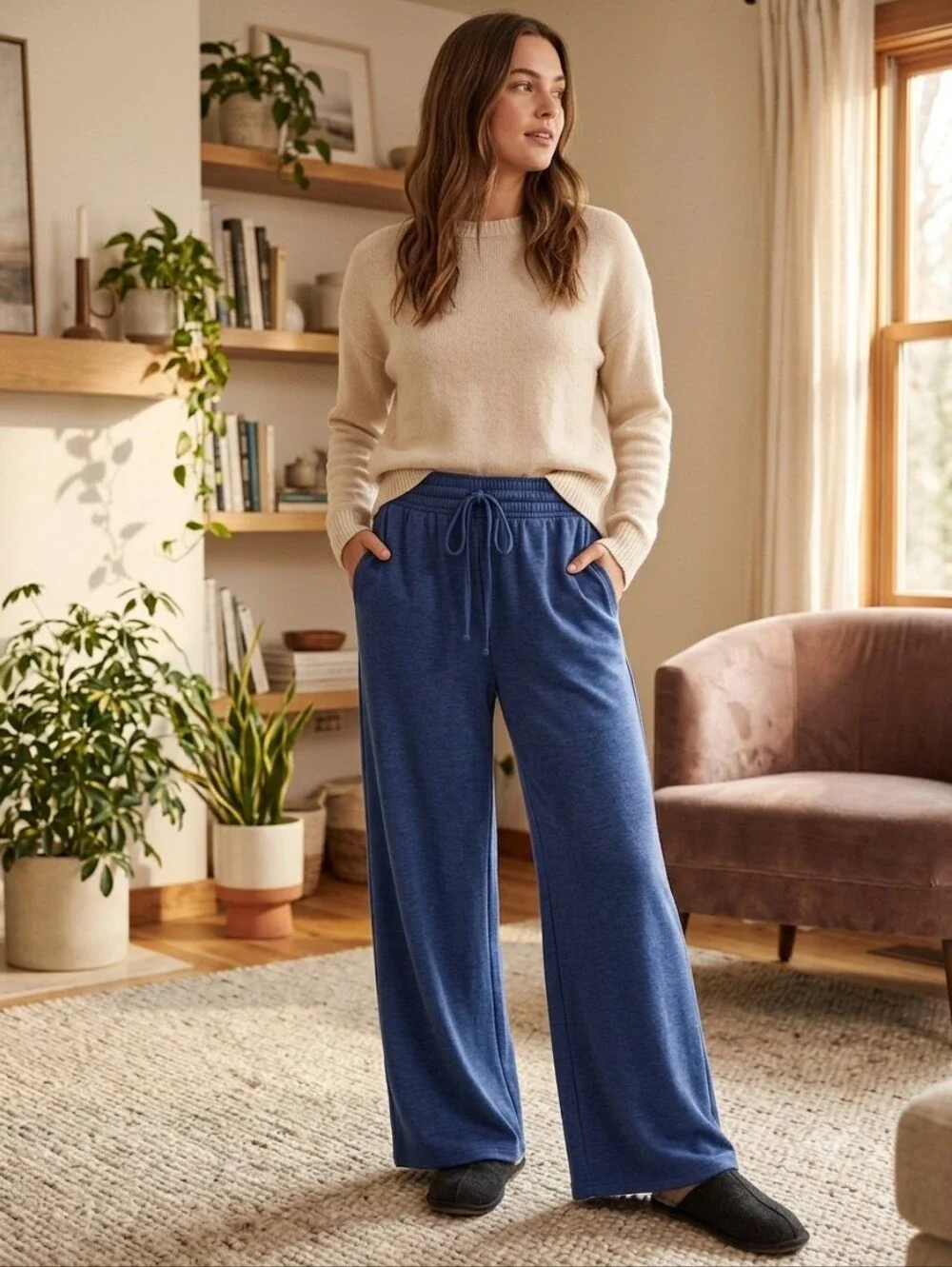 Zenana Wide-Leg Drawstring Pants in Blue